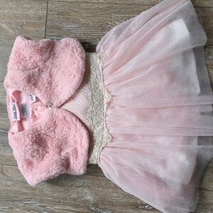 Like New Little Lass Pink Dress With Faux Fur Vest 12 M